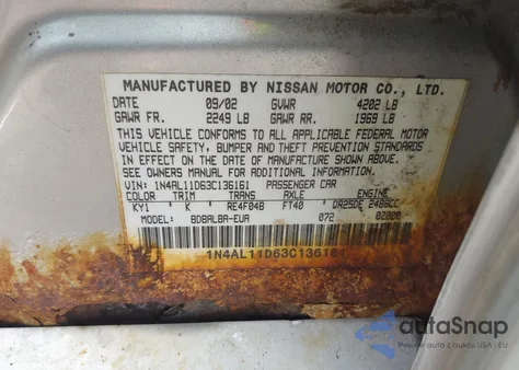 2003 Nissan Altima 2.5 S из США, поврежденный, VIN 1N4AL11D63C136161